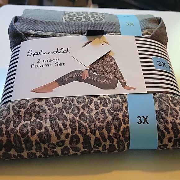 NEW SPLENDID 3X SOFT COZY PAJAMAS TAN GRAY NEUTRAL LEOPARD LOUNGE PJ SET NWT - Picture 4 of 4